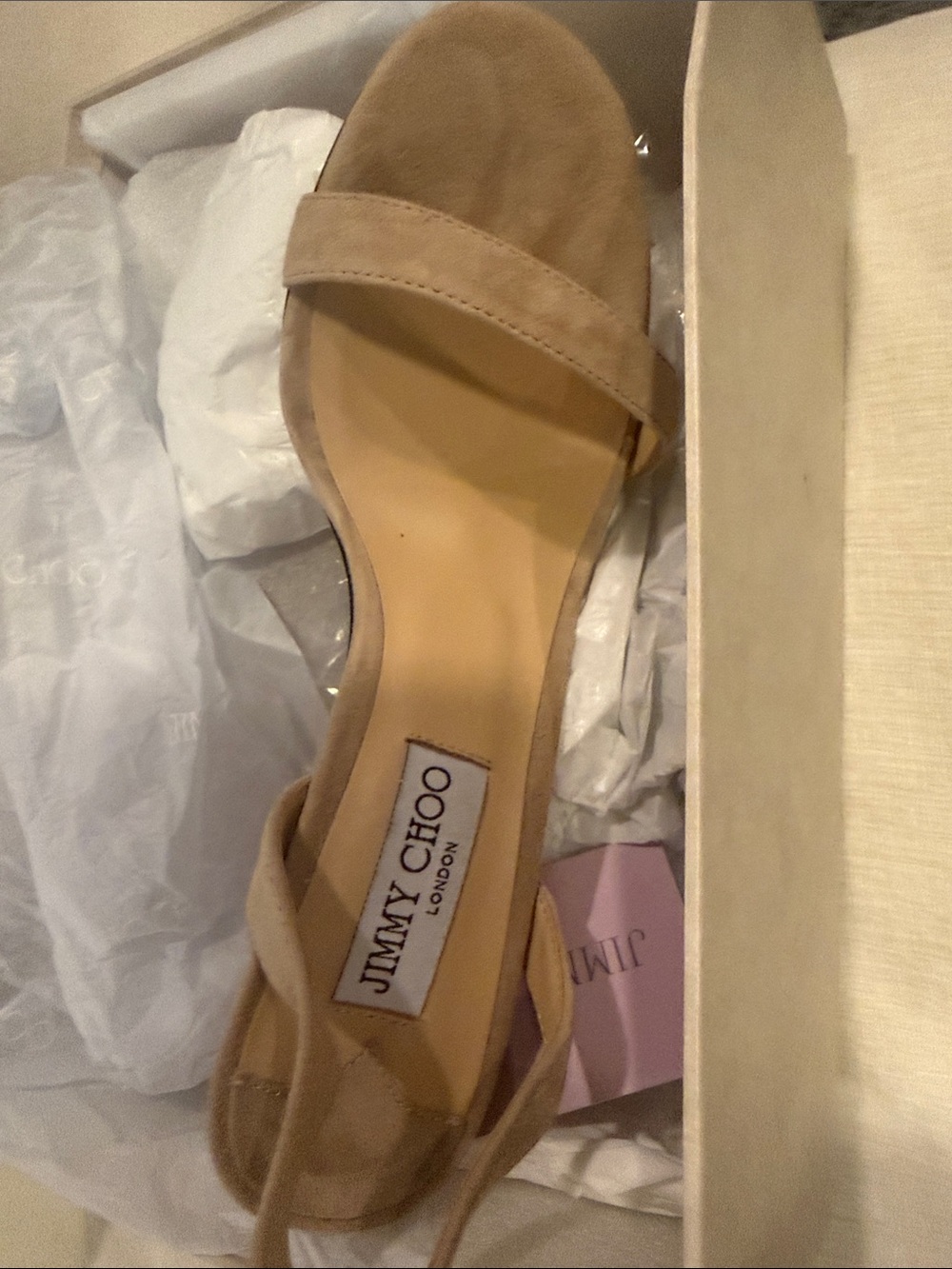 Jimmy Choo Beige Suede Open-Toe Heeled Sandals